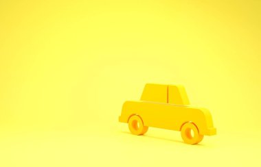Sarı Araba simgesi sarı arkaplanda izole edildi. Minimalizm kavramı. 3d illüstrasyon 3B canlandırma