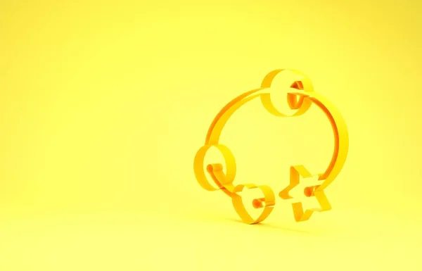 Yellow Rattle baby toy icon isolated on yellow background. Beanbag sign. Minimalism concept. 3d illustration 3D render — Stok fotoğraf