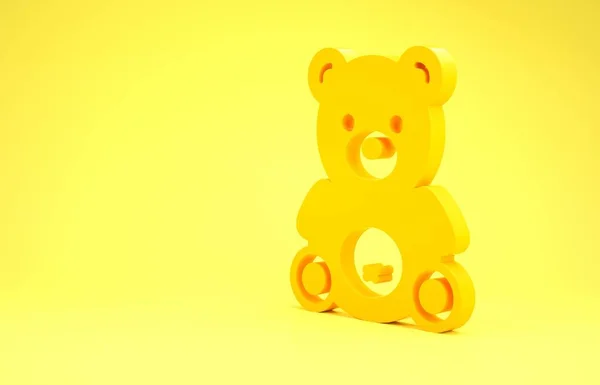 Yellow Teddy αρκουδάκι βελούδινο παιχνίδι εικονίδιο απομονώνονται σε κίτρινο φόντο. Μινιμαλιστική έννοια. 3D απεικόνιση 3d καθιστούν — Φωτογραφία Αρχείου