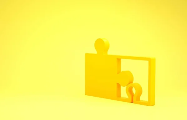 Жовтий шматок значка головоломки ізольовано на жовтому тлі. Сучасна квартира, бізнес, маркетинг, фінанси, інтернет-концепція. Концепція мінімалізму. 3D ілюстрація 3D рендеринга — стокове фото