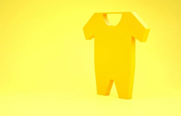 Κίτρινα μωρουδιακά ρούχα απομονώνονται σε κίτρινο φόντο. Βρεφικά ρούχα για το κοριτσάκι και το αγόρι. Στολή μωρού. Μινιμαλιστική έννοια. 3D απεικόνιση 3d καθιστούν — Φωτογραφία Αρχείου