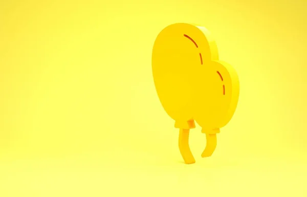 Жовті кульки зі стрічкою ізольовані на жовтому тлі. Концепція мінімалізму. 3D ілюстрація 3D рендеринга — стокове фото