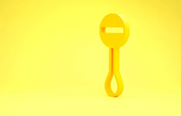 Amarillo Rattle bebé juguete icono aislado sobre fondo amarillo. Señal de bolsa de frijoles. Concepto minimalista. 3D ilustración 3D render —  Fotos de Stock