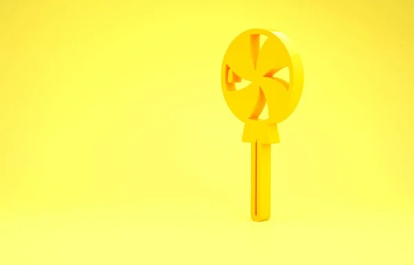 Yellow Lollipop icon isolated on yellow background. Candy sign. Food, delicious symbol. Minimalism concept. 3d illustration 3D render — Stock Photo, Image