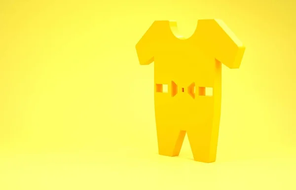 Icona dei vestiti gialli per bambini isolata su sfondo giallo. Abbigliamento bambino per bambina e ragazzo. Body da bambino. Concetto minimalista. Illustrazione 3d rendering 3D — Foto Stock