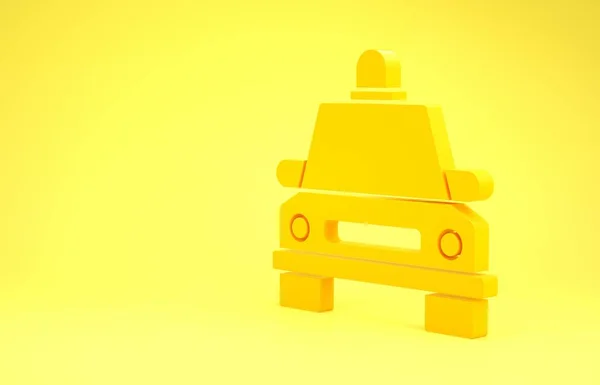 Sárga Taxi autó ikon elszigetelt sárga háttér. Minimalizmus koncepció. 3d illusztráció 3D render — Stock Fotó
