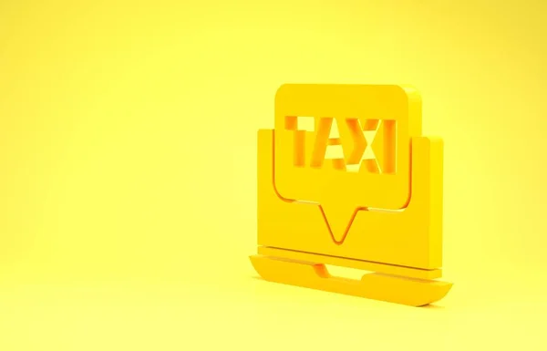 Жовтий ноутбук виклик служби таксі ізольовані на жовтому тлі. Концепція мінімалізму. 3D ілюстрація 3D рендеринга — стокове фото