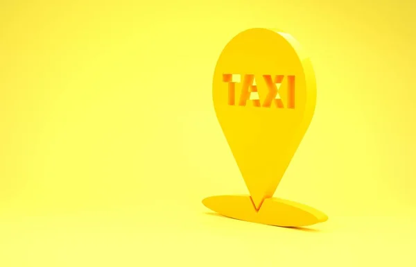 Yellow Map pointer with taxi icon isolated on yellow background. Location symbol. Minimalism concept. 3d illustration 3D render