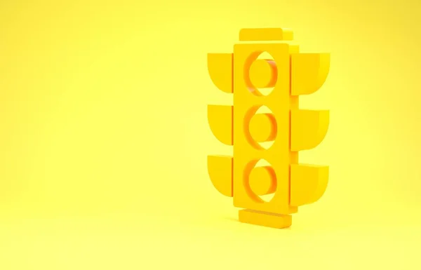 Yellow Traffic light icon isolated on yellow background. Minimalism concept. 3d illustration 3D render