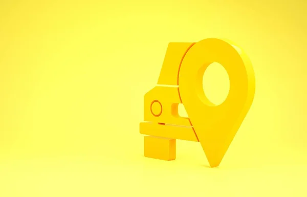 Ponteiro de mapa amarelo com ícone de táxi isolado no fundo amarelo. Símbolo de localização. Conceito de minimalismo. 3D ilustração 3D render — Fotografia de Stock