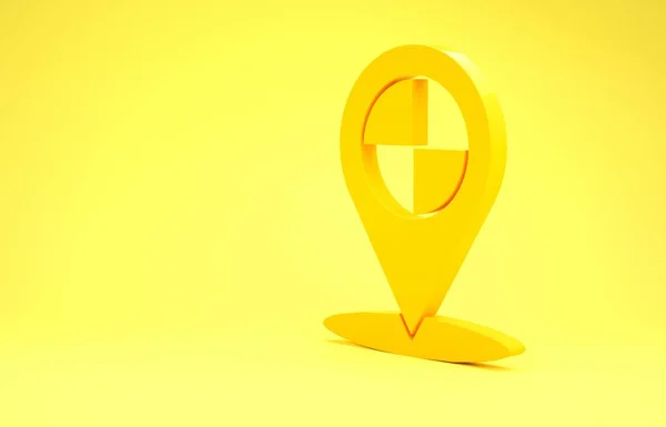 Yellow Map pointer with taxi icon isolated on yellow background. Location symbol. Minimalism concept. 3d illustration 3D render — Stock Photo, Image