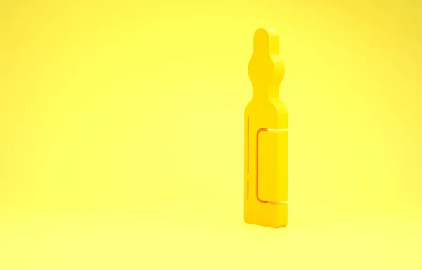 Yellow Pets vial medical icon isolated on yellow background. Prescription medicine for animal. Minimalism concept. 3d illustration 3D render — Stok fotoğraf
