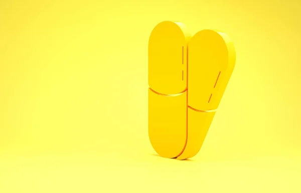 Yellow Dog and pills icon isolated on yellow background. Prescription medicine for animal. Minimalism concept. 3d illustration 3D render — Stok fotoğraf