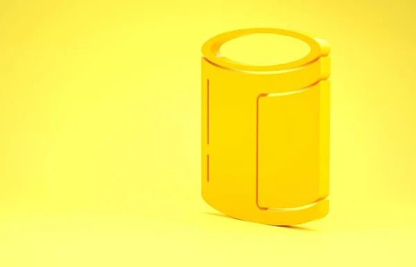 Yellow Canned food icon isolated on yellow background. Food for animals. Pet food can. Minimalism concept. 3d illustration 3D render — Stock Photo, Image