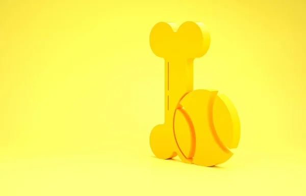Жовті іграшки для домашніх тварин кісткова гума і м'яч ізольовані на жовтому тлі. Концепція мінімалізму. 3D ілюстрація 3D рендеринга — стокове фото
