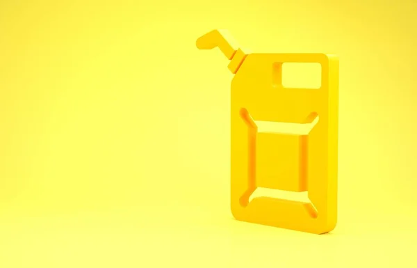Bote amarillo para icono de gasolina aislado sobre fondo amarillo. Icono de gas diesel. Concepto minimalista. 3D ilustración 3D render — Foto de Stock