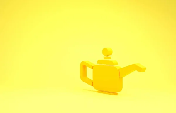 Żółty kanister do ikony oleju silnikowego izolowany na żółtym tle. Galon ropy. Usługa wymiany oleju i naprawy. Koncepcja minimalizmu. Ilustracja 3d — Zdjęcie stockowe