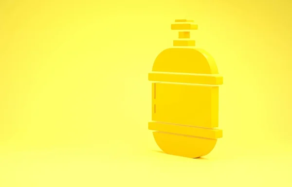 Жовтий пропан газовий бак ізольований на жовтому тлі. Піктограма горючого газового бака. Концепція мінімалізму. 3D ілюстрація 3D рендеринга — стокове фото