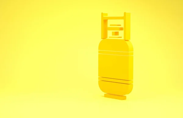 Ícone amarelo do tanque de gás propano isolado no fundo amarelo. Ícone do tanque de gás inflamável. Conceito de minimalismo. 3D ilustração 3D render — Fotografia de Stock