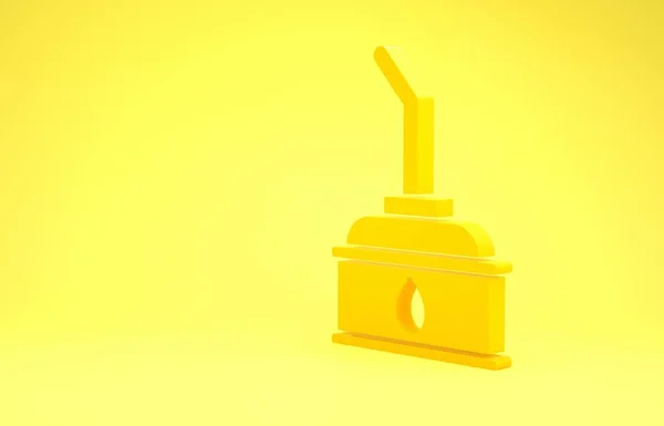 黄色の背景に分離されたモーターマシンオイルアイコンのための黄色のキャニスター。オイルガロン。オイル交換サービスと修理。最小限の概念。3Dイラスト3Dレンダリング — ストック写真