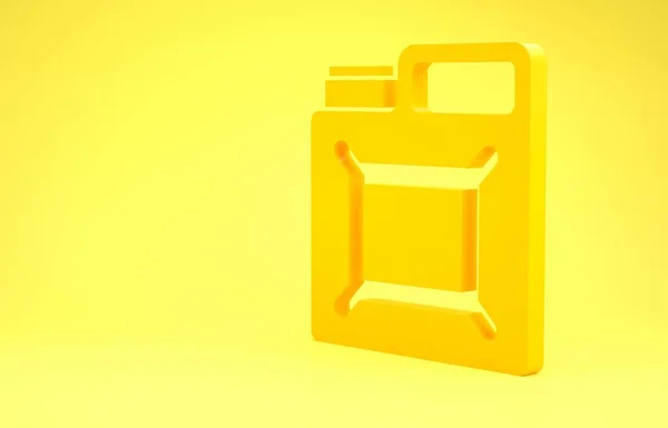 Yellow Canister for gasoline icon isolated on yellow background. Diesel gas icon. Minimalism concept. 3d illustration 3D render — Stock Photo, Image