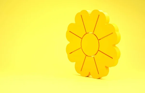 Icône fleur jaune isolée sur fond jaune. Concept de minimalisme. Illustration 3D rendu 3D — Photo