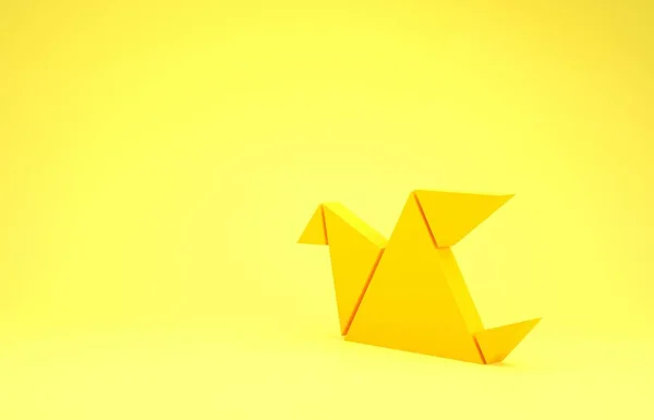 Gele Origami vogel icoon geïsoleerd op gele achtergrond. Minimalisme concept. 3d illustratie 3d renderen — Stockfoto