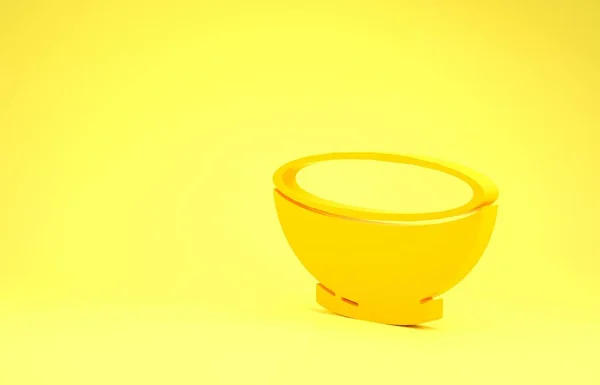 Sarı arka planda izole edilmiş sıcak çorba ikonu kasesi. Minimalizm kavramı. 3d illüstrasyon 3d canlandırma — Stok fotoğraf