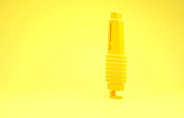 Amarelo ícone de vela de faísca de carro isolado no fundo amarelo. Vela elétrica do carro. Conceito de minimalismo. 3D ilustração 3D render — Fotografia de Stock