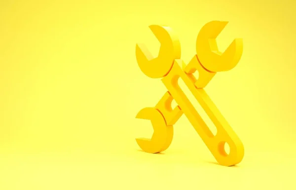 Ikon Yellow Wrench diisolasi pada latar belakang kuning. Ikon penjelajah. Konsep minimalisme. Tampilan 3D ilustrasi 3d — Stok Foto