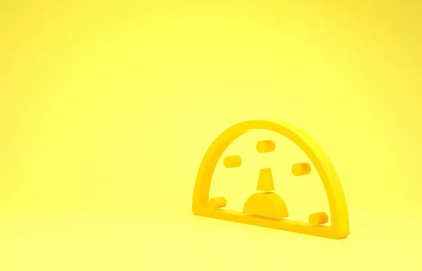 Icono del velocímetro amarillo aislado sobre fondo amarillo. Concepto minimalista. 3D ilustración 3D render — Foto de Stock