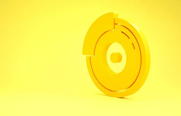 Disque de frein de voiture jaune avec icône étrier isolé sur fond jaune. Concept de minimalisme. Illustration 3D rendu 3D — Photo