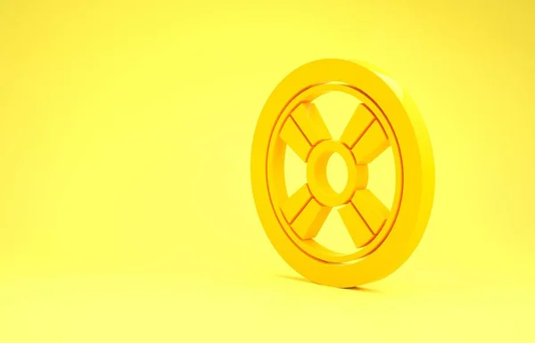 Ikona žlutého kola vozu izolované na žlutém pozadí. Minimalismus. 3D ilustrace 3D vykreslení — Stock fotografie