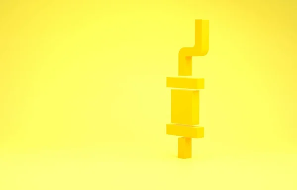 Yellow Car muffler icon isolated on yellow background. Exhaust pipe. Minimalism concept. 3d illustration 3D render — Stock Photo, Image