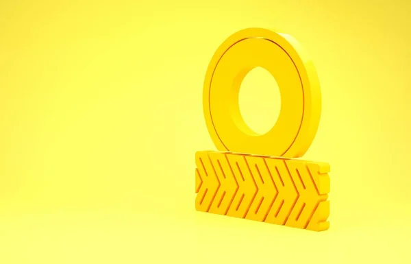 Icône roue de voiture jaune isolé sur fond jaune. Concept de minimalisme. Illustration 3D rendu 3D — Photo