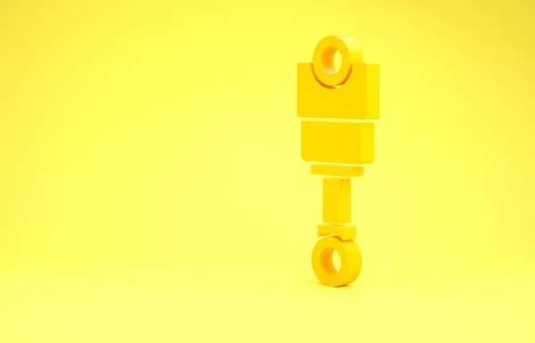 Желтый значок двигателя поршня изолирован на желтом фоне. Знак поршневого двигателя автомобиля. Концепция минимализма. 3D-рендеринг — стоковое фото