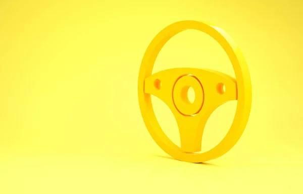Sarı direksiyon ikonu sarı arka planda izole edildi. Araba tekeri ikonu. Minimalizm kavramı. 3d illüstrasyon 3B canlandırma — Stok fotoğraf