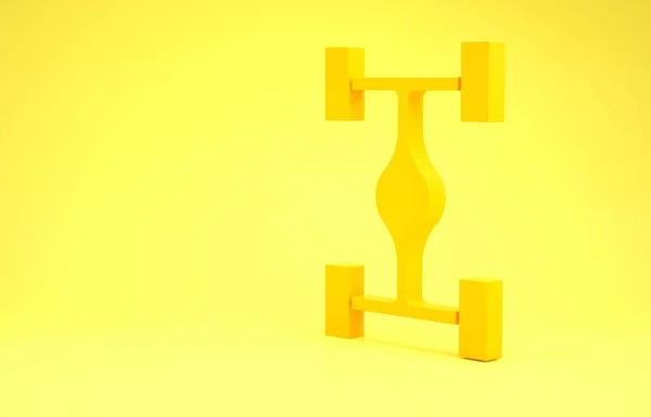 Жовтий значок автомобіля шасі ізольовано на жовтому тлі. Концепція мінімалізму. 3D ілюстрація 3D рендеринга — стокове фото