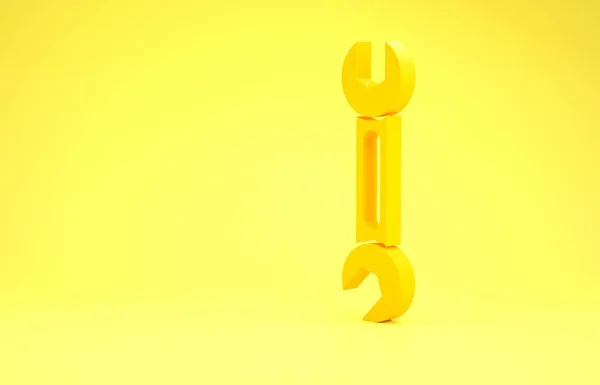 Yellow Wrench icon isolated on yellow background. Spanner icon. Minimalism concept. 3d illustration 3D render — 스톡 사진