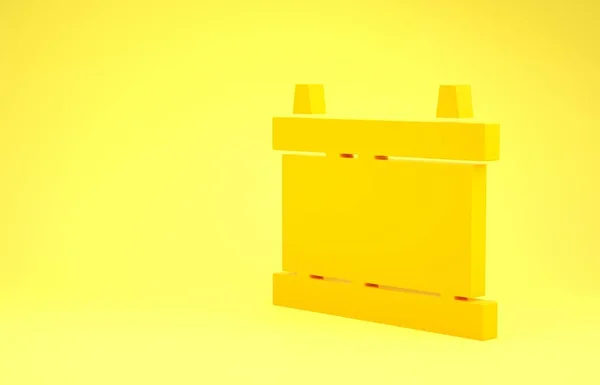 Ícone da bateria do carro amarelo isolado no fundo amarelo. Acumulador de energia da bateria e bateria acumulador de eletricidade. Conceito de minimalismo. 3D ilustração 3D render — Fotografia de Stock
