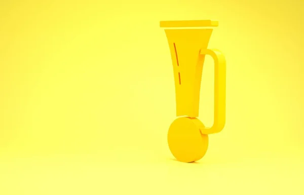 Желтый сигнал на значке транспортного средства выделен на желтом фоне. Концепция минимализма. 3D-рендеринг — стоковое фото