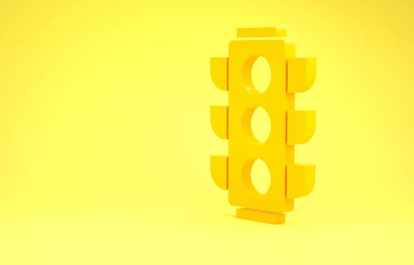 Жовта піктограма світлофора ізольована на жовтому тлі. Концепція мінімалізму. 3D ілюстрація 3D рендеринга — стокове фото