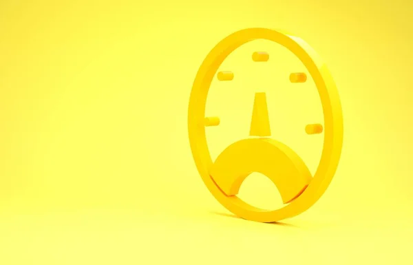 Icône du compteur de vitesse jaune isolée sur fond jaune. Concept de minimalisme. Illustration 3D rendu 3D — Photo