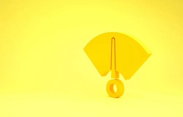 Icône du compteur de vitesse jaune isolée sur fond jaune. Concept de minimalisme. Illustration 3D rendu 3D — Photo