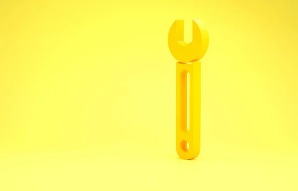 Yellow Wrench icon isolated on yellow background. Spanner icon. Minimalism concept. 3d illustration 3D render — 스톡 사진