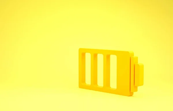 Yellow Battery charge level indicator icon isolated on yellow background. Minimalism concept. 3d illustration 3D render — Stock Photo, Image