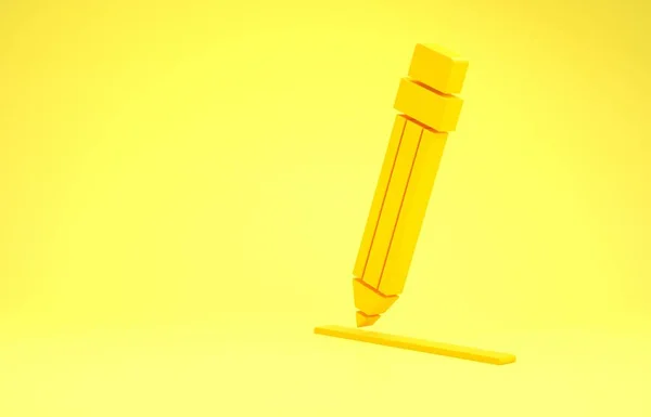 Gele potlood met gum en lijn pictogram geïsoleerd op gele achtergrond. Onderwijsbord. Tekening en educatieve hulpmiddelen. Minimalisme concept. 3d illustratie 3d renderen — Stockfoto