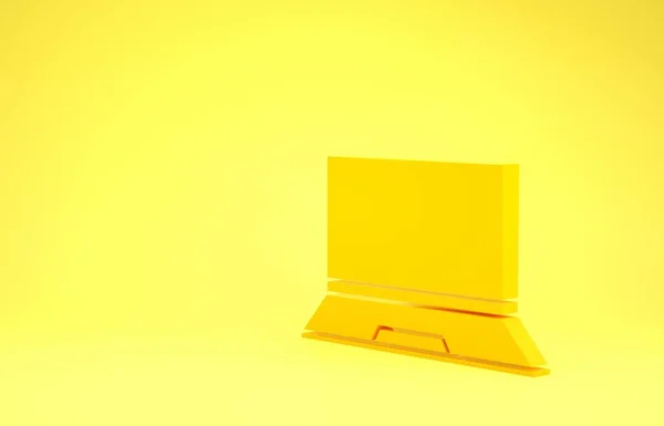 Gele Laptop icoon geïsoleerd op gele achtergrond. Notitieboekje met leeg scherm. Minimalisme concept. 3d illustratie 3D renderen — Stockfoto