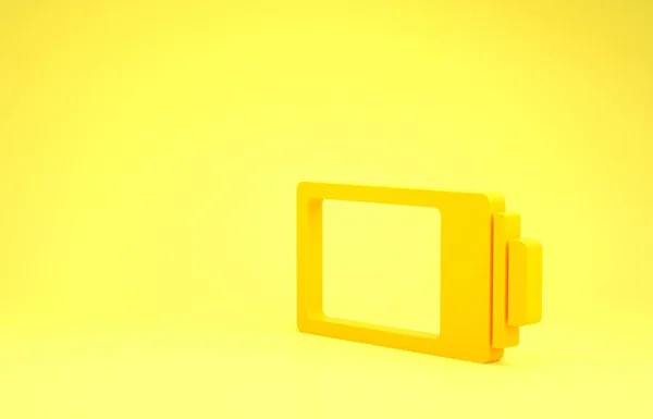 Gul batteriladdningsnivå indikator ikon isolerad på gul bakgrund. Minimalistiskt koncept. 3D-illustration 3D-återgivning — Stockfoto