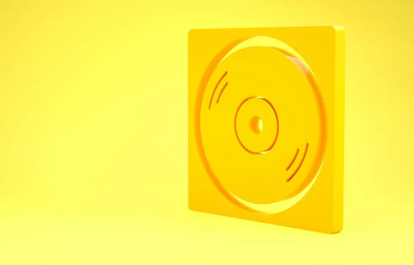 Jogador de vinil amarelo com um ícone de disco de vinil isolado no fundo amarelo. Conceito de minimalismo. 3D ilustração 3D render — Fotografia de Stock
